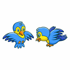 cartoon illustration two birds fly