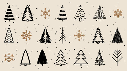 Hand drawn christmas element collection good for decoration,  logos and social media, in a minimal simple style.