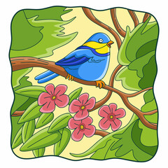 cartoon illustration bird on the tree