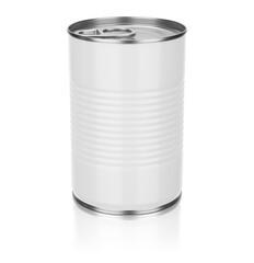 Tin can for preserve food. Template for product design mock-up. Isolated
