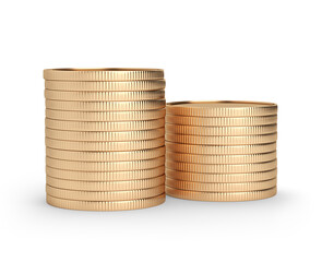 Stack of golden coins isolated on white background.