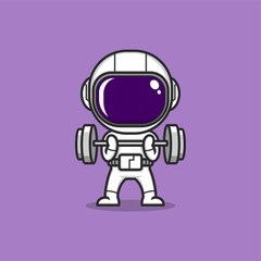 funny cartoon astronaut sports fitness or gym. vector illustration for mascot logo or sticker