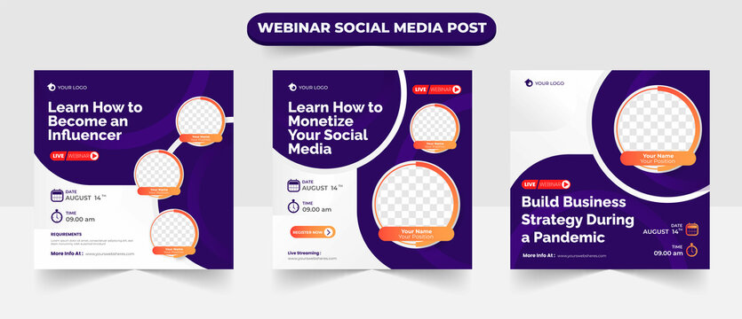 Collection Of Online Live Webinar Social Media Post Or Square Banner Template Design