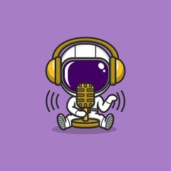funny cartoon astronaut radio broadcast or podcast. vector illustration for mascot logo or sticker