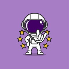 cute cartoon astronaut giving rocker cool sign. vector illustration for mascot logo or sticker