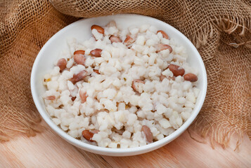 South African staple of pounded maize kernels known as samp and beans