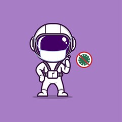 funny cartoon astronaut health fight virus. vector illustration for mascot logo or sticker