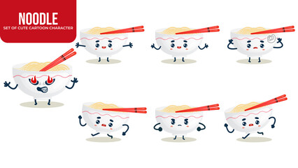 Set of cute noodle cartoon character with different poses Premium Vector