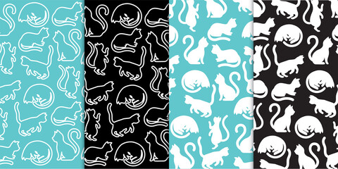 Collection of funny and playful cat cartoons in various actions in isolated premium vector pattern  