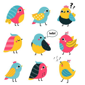 Cute birds. Vector collection of Funny cartoon birds