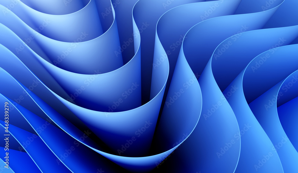 Poster 3d render abstract background of smooth lines of spline blue waves