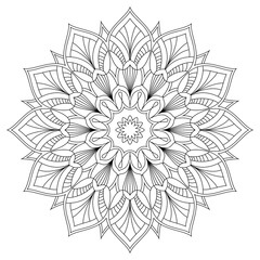 Geometric flower. Contour drawing of a mandala on a white background. Vector illustration