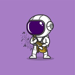 cute cartoon astronaut playing sexophone. vector illustration for mascot logo or sticker