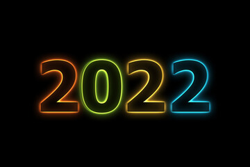 3D illustration New Year concept 2022 design with text color neon.