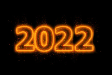 3D illustration New Year concept 2022 design with text orange neon.