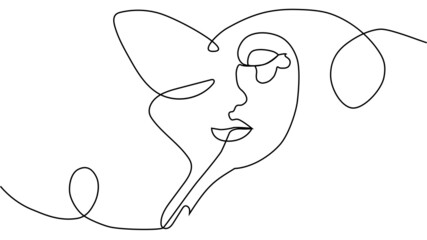 abstract face with butterfly one line drawing. Portret minimalistic style
