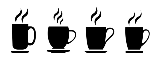 Coffee cup icons set.Coffee and tea cup vector icons set on white background.Tea Cups of coffee tea collection. Hot drink icon. Cup coffee with steam.