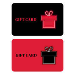 Gift cards with box in vector. Black and red gift card, set