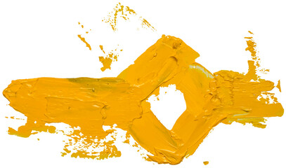 Strokes of yellow brush oil paint forming rhombus rey shape with area for the inscription. Abstract varnish splash trace shape. Glossy oil paint smear on white background. EPS10 vector illustration.