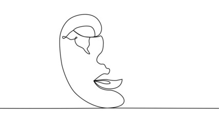 Woman face with flowers one line drawing. Continuous line drawing art. Flower bouquet in woman