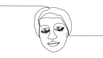 Woman face with flowers one line drawing. Continuous line drawing art. Flower bouquet in woman