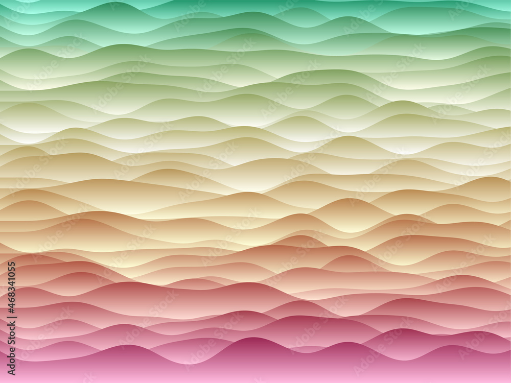 Poster abstract curves background. smooth curves with gradients in teal and pink colors. captivating vector