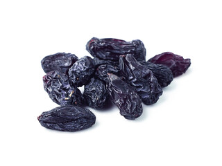 Dried raisins isolated on white background.