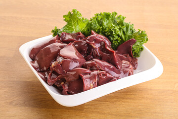 Raw chicken liver in the bowl