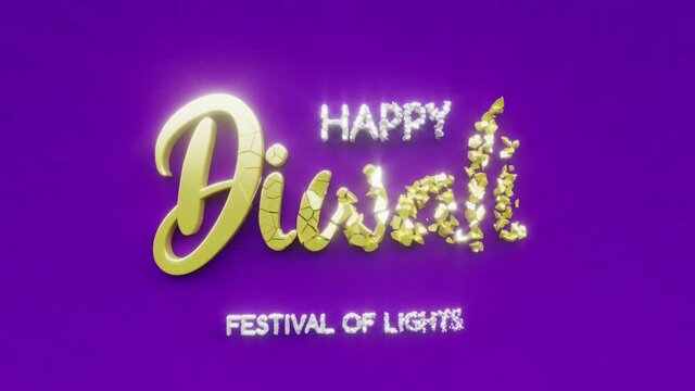 Happy Diwali, festival of lights text inscription, prosperity and happiness deepavali holiday concept, indian decorative animated lettering, 3d render of festive greeting card motion background