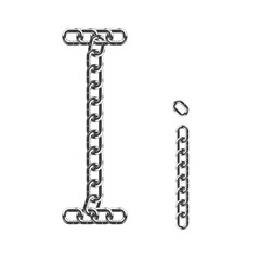 The uppercase and lowercase letter I is made of realistic metallic-colored chains. Isolated on a white background. Vector illustration.