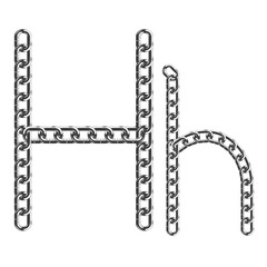 The uppercase and lowercase letter H is made of realistic metallic-colored chains. Isolated on a white background. Vector illustration.