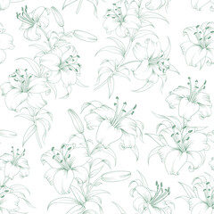 Seamless pattern from flowers of lilies on a white background.