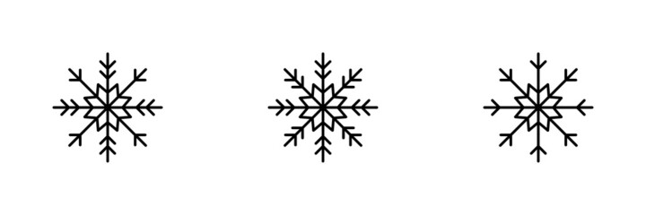 Set of 3 black snowflakes icon