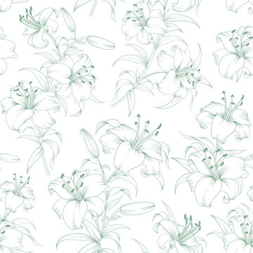 Seamless pattern from flowers of lilies on a white background.