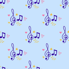 Abstract music notes seamless pattern background. musical illustration melody decoration