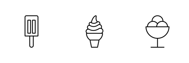 Set of 3 ice cream icon on white background 
