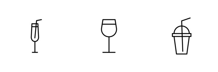 Set of 3 cocktail icons on white background.