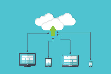 Cloud Computing. Devices connected to the cloud. Vector illustration