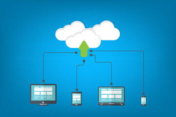 Cloud Computing. Devices connected to the cloud. Vector illustration