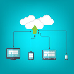 Cloud Computing. Devices connected to the cloud. Vector illustration