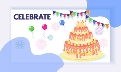 Concept of landing page with birthday celebrations theme. Birthday party celebration