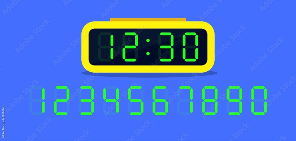 Poster green led timer for electronic watches. countdown timer number set. digital number collections for d