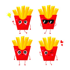 Set of french fries character with funny expression, cute , potato isolated on white background, simple minimal style, for mascot or emoticon collection
