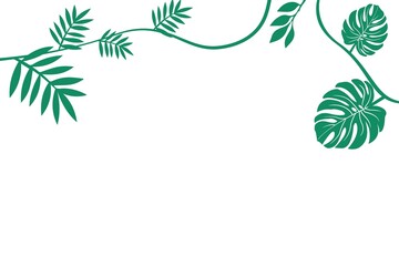 Flat tropical leaves background. Simple green plants silhouettes background.