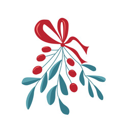 A branch of mistletoe with a red ribbon for the holiday. Vector illustration in cartoon style, isolated on a white background