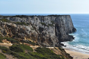 
A cliff and a beach in Sagres, the Algarve, Portugal