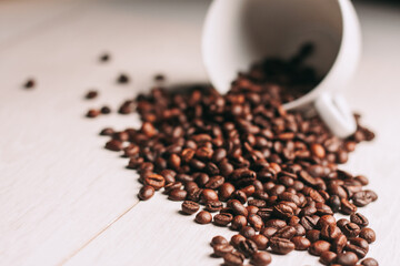 coffee beans breakfast fresh scent view from above