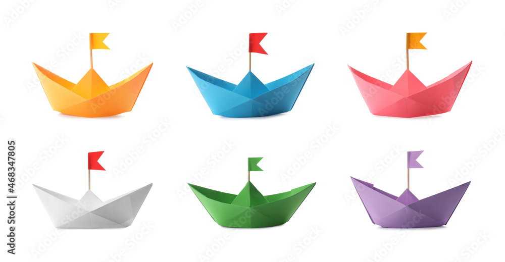 Canvas Prints Set with multicolor paper boats on white background. Banner design