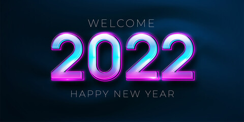 Happy new year 2022 editable numbers background with neon effect