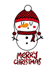 Snowman with Christmas hat - Calligraphy phrase for Christmas. Hand drawn lettering for Xmas greetings cards, invitations. Good for t-shirt, mug, gift, printing press. Buffalo plaid